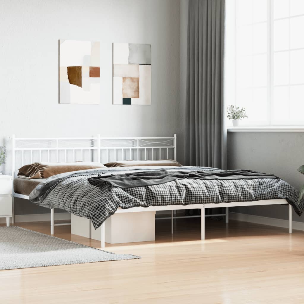 vidaXL Metal Bed Frame with Headboard White 193x203 cm