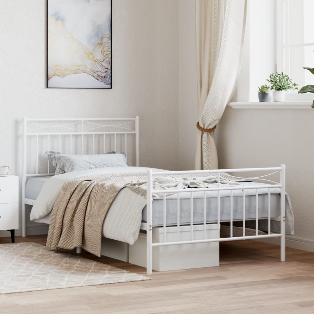 vidaXL Metal Bed Frame with Headboard and FootboardåÊWhite 100x190 cm