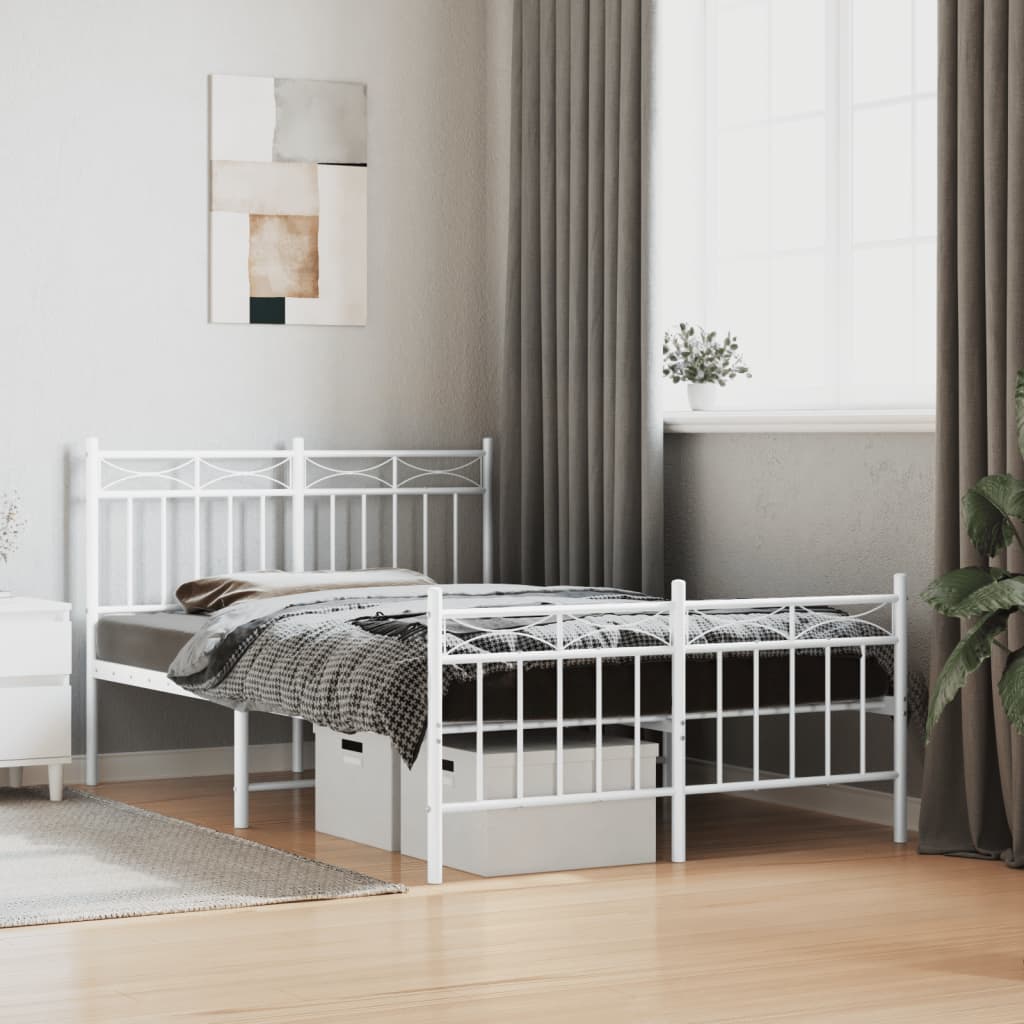 vidaXL Metal Bed Frame with Headboard and FootboardåÊWhite 120x200 cm
