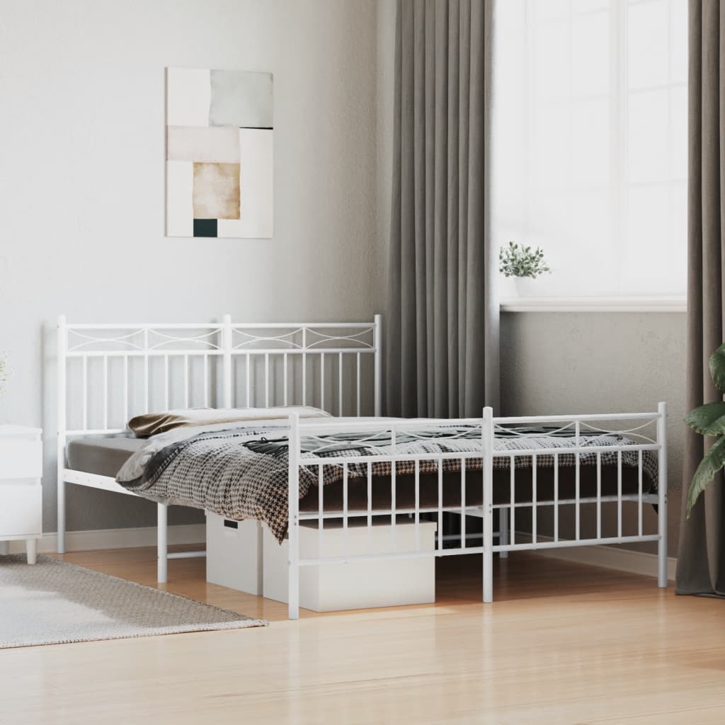 vidaXL Metal Bed Frame with Headboard and FootboardåÊWhite 140x200 cm