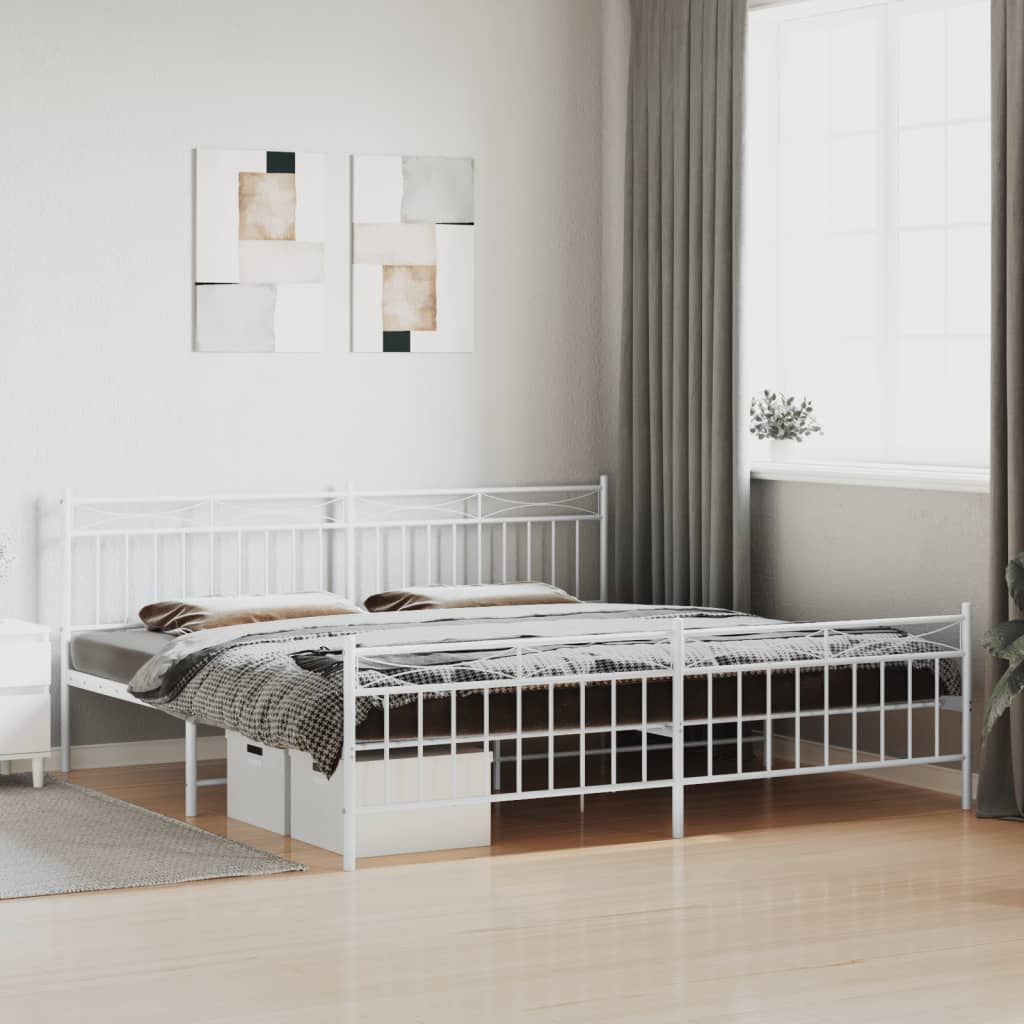 vidaXL Metal Bed Frame with Headboard and FootboardåÊWhite 200x200 cm