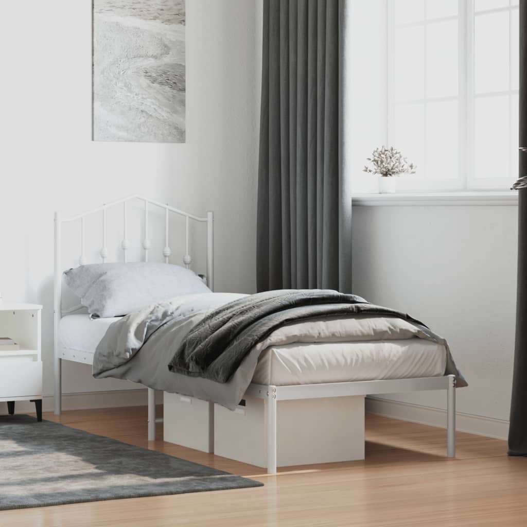 vidaXL Metal Bed Frame with Headboard White 75x190 cm
