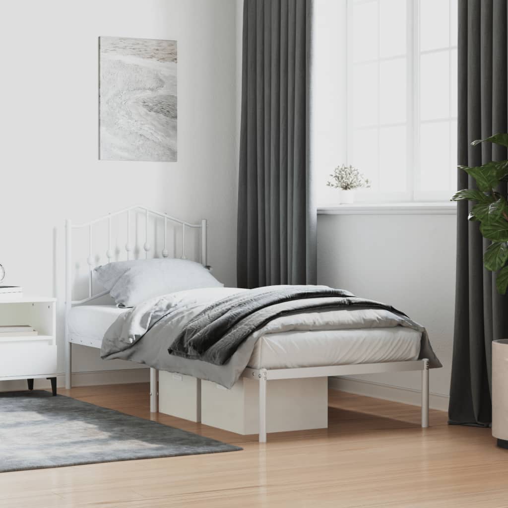vidaXL Metal Bed Frame with Headboard White 90x200 cm