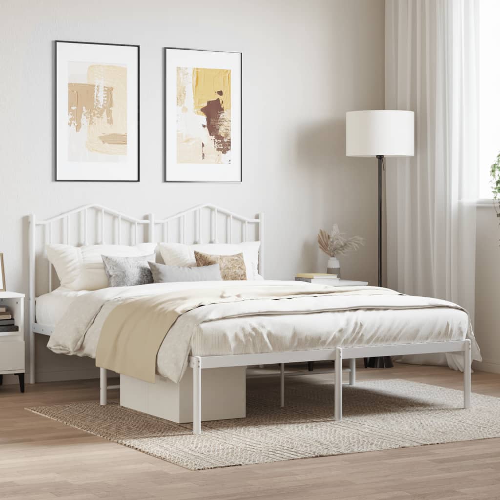 vidaXL Metal Bed Frame with Headboard White 140x190 cm