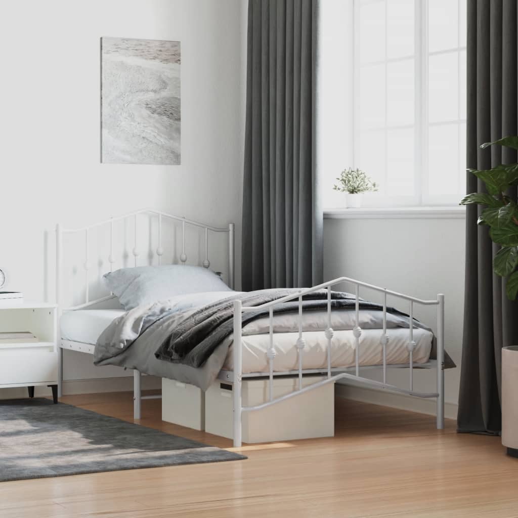 vidaXL Metal Bed Frame with Headboard and FootboardåÊWhite 100x190 cm