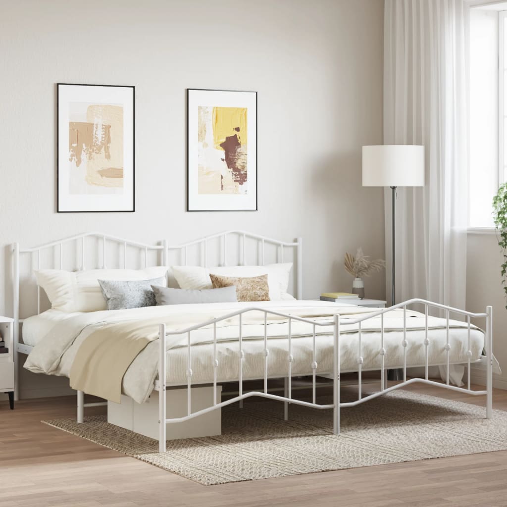 vidaXL Metal Bed Frame with Headboard and FootboardåÊWhite 200x200 cm