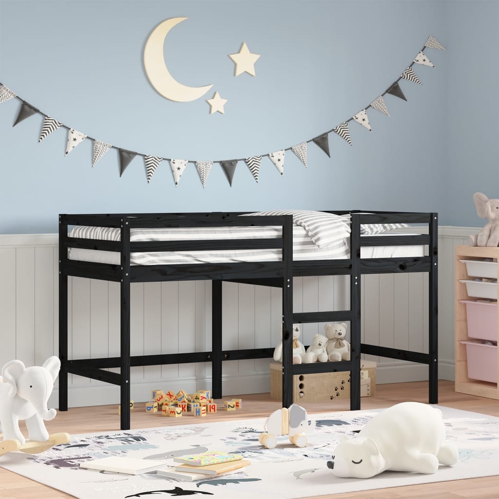 vidaXL Kids' Loft Bed with Ladder Black 90x200 cm Solid Wood Pine