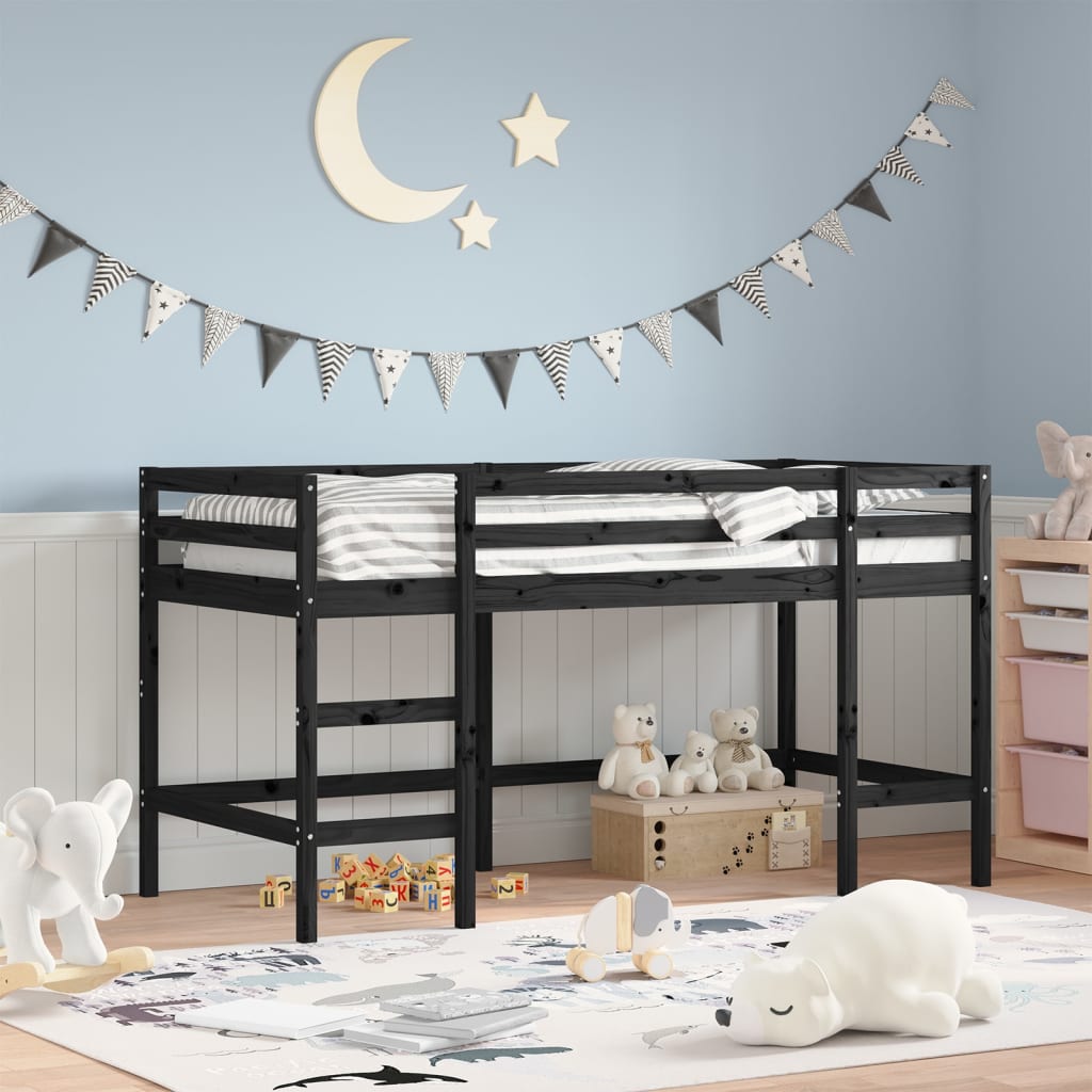 vidaXL Kids' Loft Bed with Ladder Black 80x200 cm Solid Wood Pine