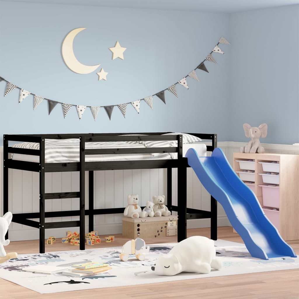 vidaXL Kids' Loft Bed with Slide Black 80x200 cm Solid Wood Pine