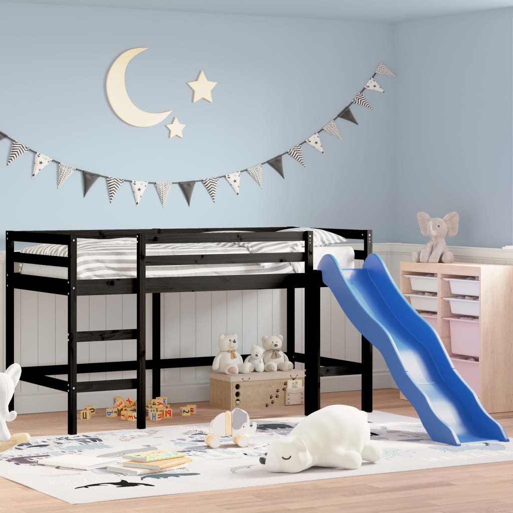 vidaXL Kids' Loft Bed with Slide Black 90x200 cm Solid Wood Pine
