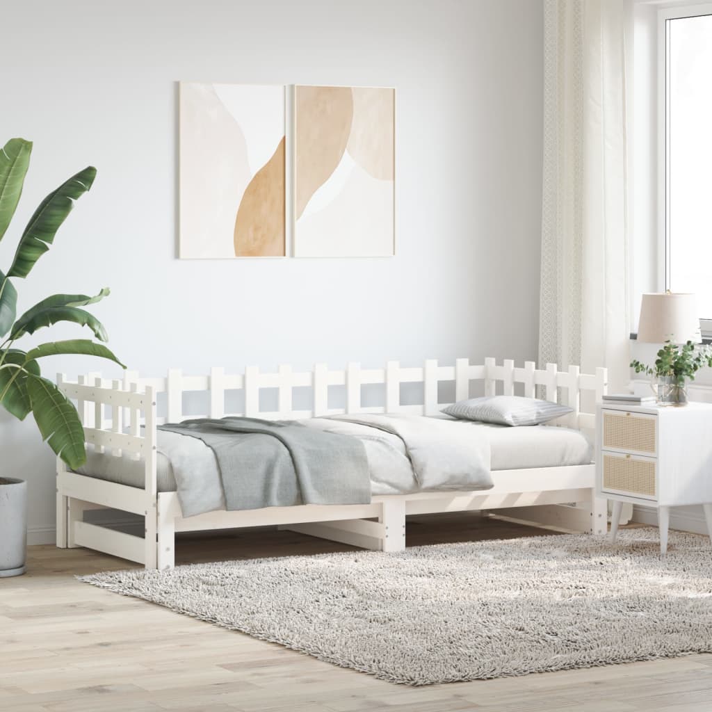 vidaXL Pull-out Day Bed White 2x(90x190) cm Solid Wood Pine