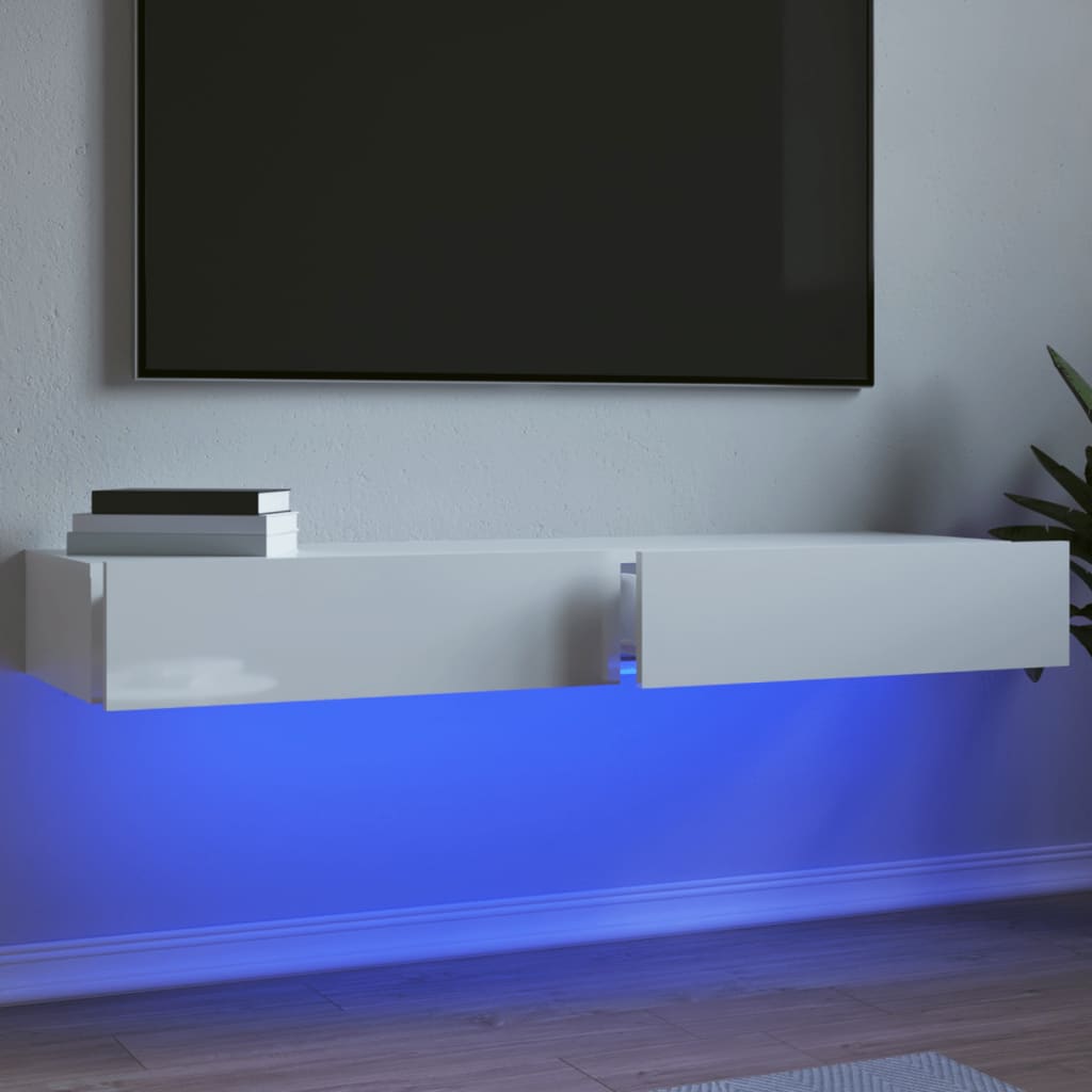 vidaXL TV Cabinets with LED Lights 2 pcs High Gloss White 60x35x15.5 cm