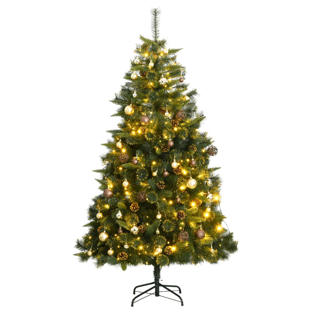 vidaXL Artificial Hinged Christmas Tree 300 LEDs & Ball Set 180 cm