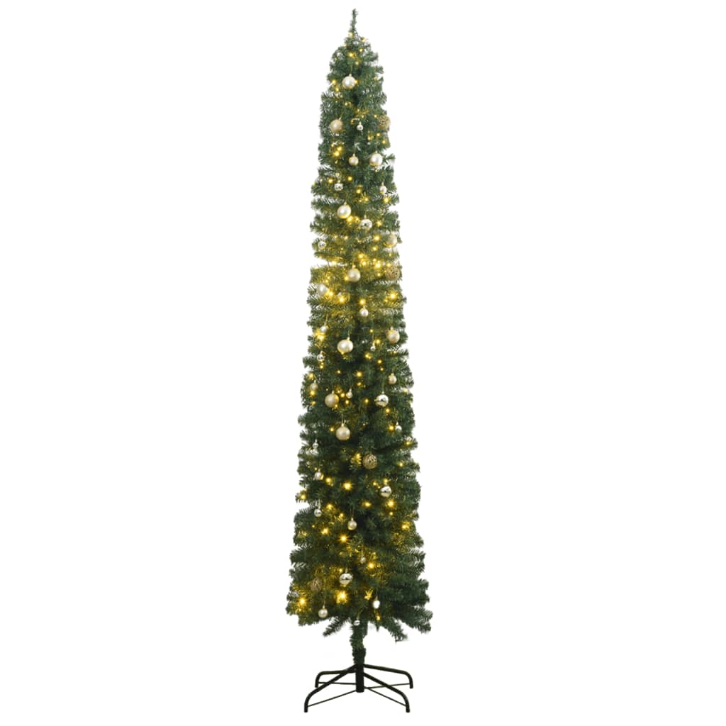 vidaXL Slim Christmas Tree 300 LEDs & Ball Set 300 cm