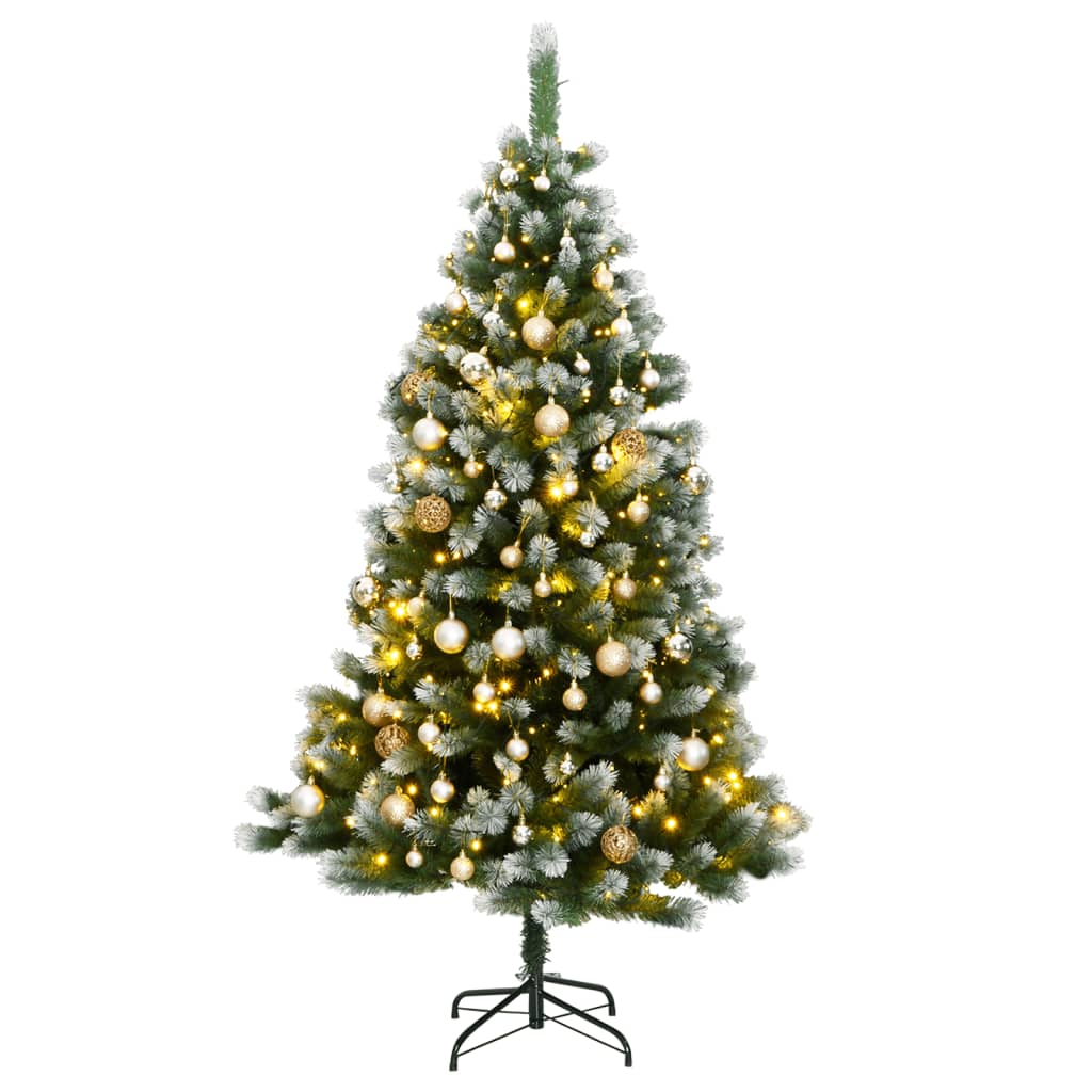 vidaXL Artificial Hinged Christmas Tree 300 LEDs & Ball Set 180 cm