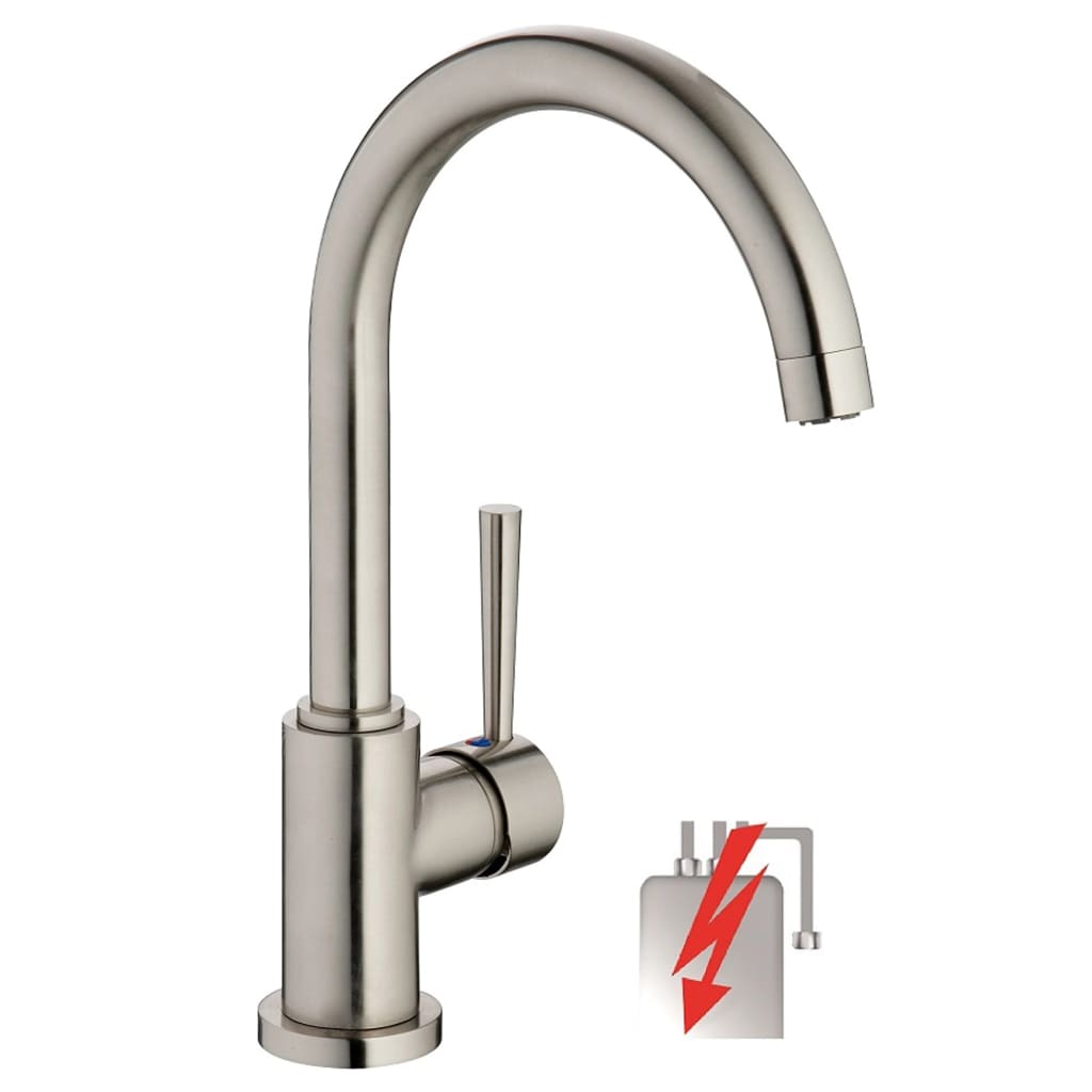 SCHÌÏTTE Sink Mixer with Round Spout CORNWALL Low Pressure Stainless Steel Look