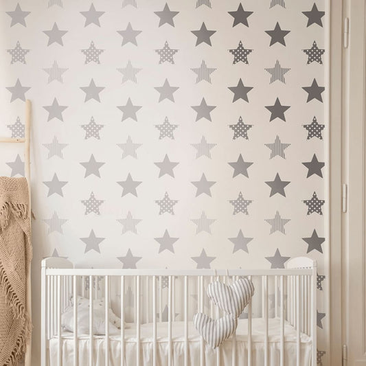 Noordwand Kids at Home Wallpaper Superstar Silver and White