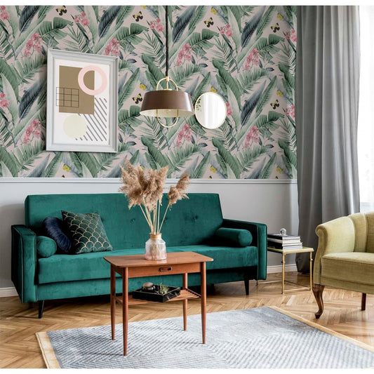 DUTCH WALLCOVERINGS Wallpaper Lush Tropical Pink and Blue