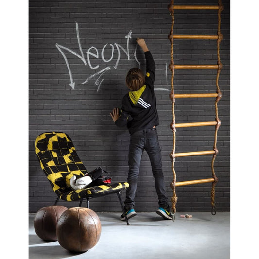 Noordwand Good Vibes Wallpaper Chalkboard Brick Wall Black and Grey