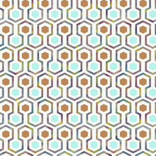 Noordwand Good Vibes Wallpaper Hexagon Pattern Green and Orange