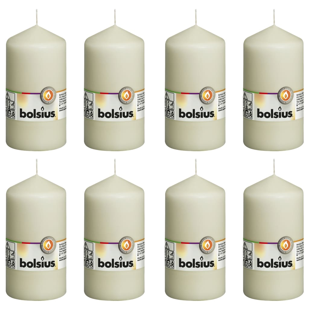 Bolsius Pillar Candles 8 pcs 130x68 mm Ivory