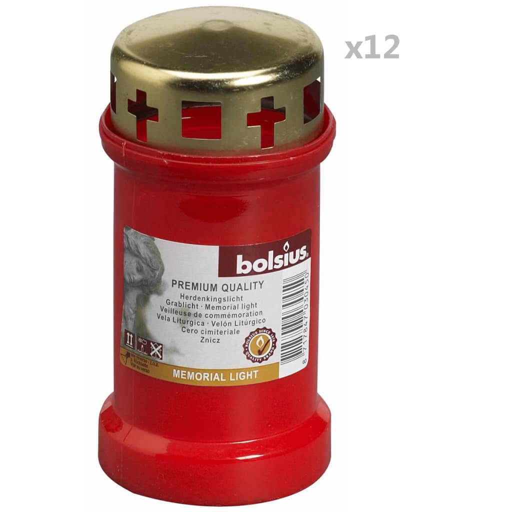 Bolsius 12x Memorial Lights with Cover No 3 Red