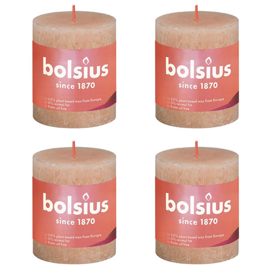 Bolsius Rustic Pillar Candles Shine 4 pcs 80x68 mm Misty Pink