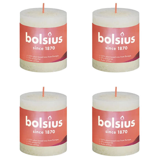 Bolsius Rustic Pillar Candles Shine 4 pcs 80x68 mm Soft Pearl
