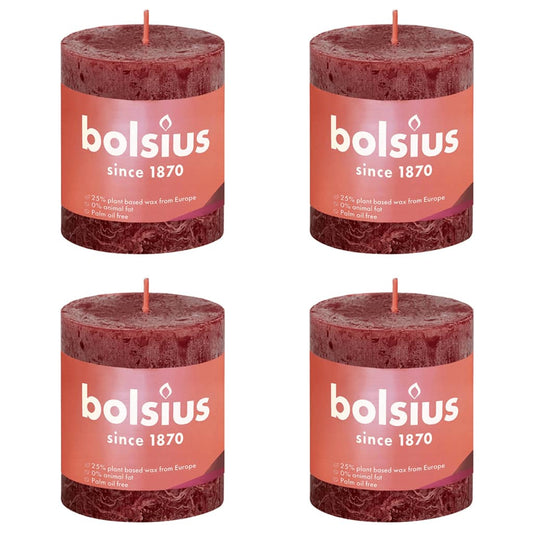 Bolsius Rustic Pillar Candles Shine 4 pcs 80x68 mm Velvet Red