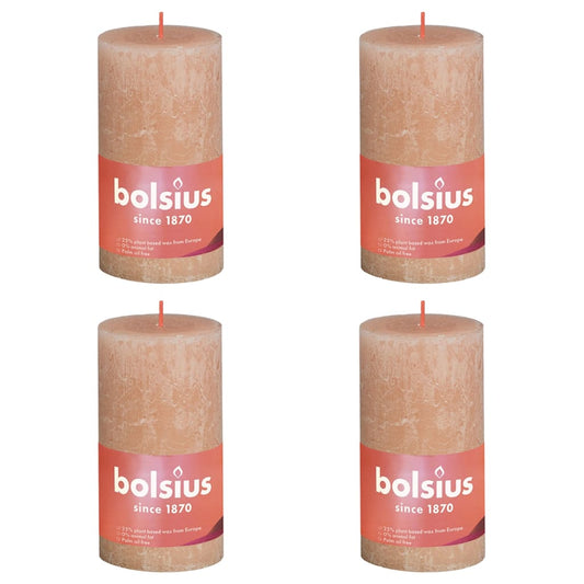 Bolsius Rustic Pillar Candles Shine 4 pcs 130x68 mm Misty Pink