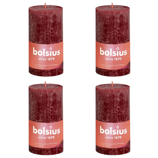 Bolsius Rustic Pillar Candles Shine 4 pcs 130x68 mm Velvet Red