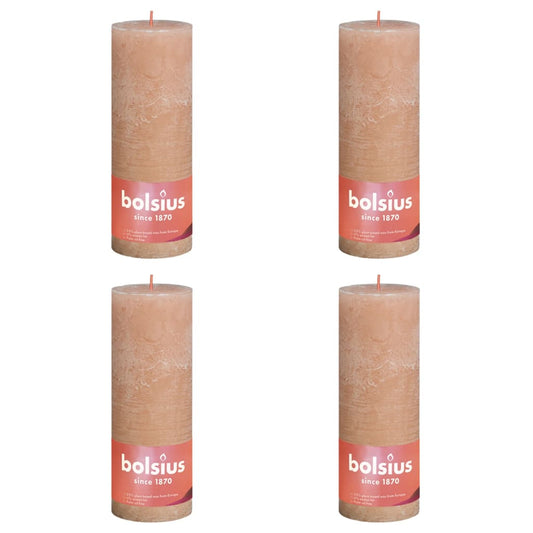 Bolsius Rustic Pillar Candles Shine 4 pcs 190x68 mm Misty Pink