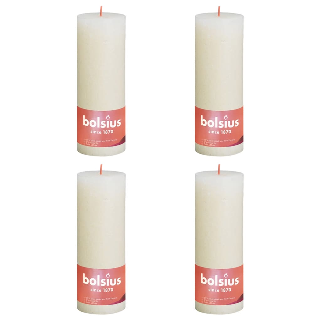 Bolsius Rustic Pillar Candles Shine 4 pcs 190x68 mm Soft Pearl