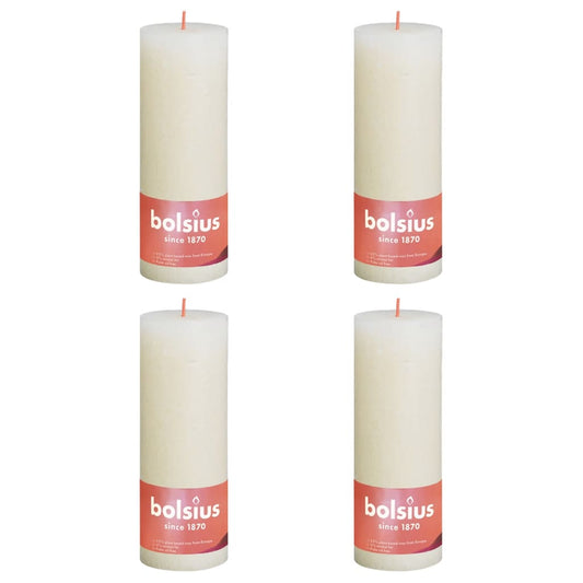 Bolsius Rustic Pillar Candles Shine 4 pcs 190x68 mm Soft Pearl