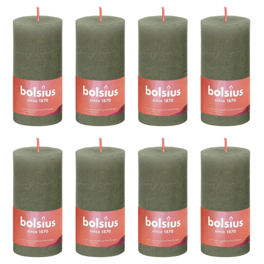 Bolsius Rustic Pillar Candles Shine 8 pcs 100x50 mm Fresh Olive