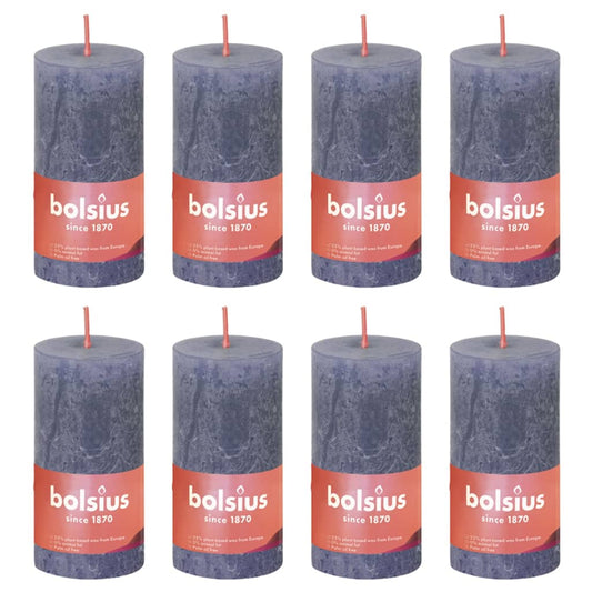 Bolsius Rustic Pillar Candles Shine 8 pcs 100x50 mm Twilight Blue
