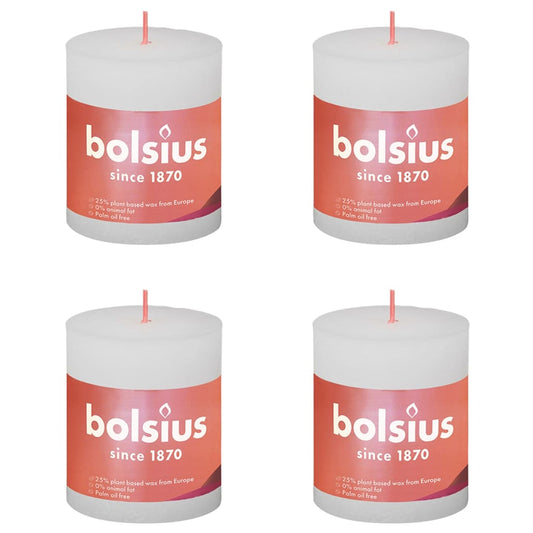 Bolsius Rustic Pillar Candles Shine 4 pcs 80x68 mm Cloudy White
