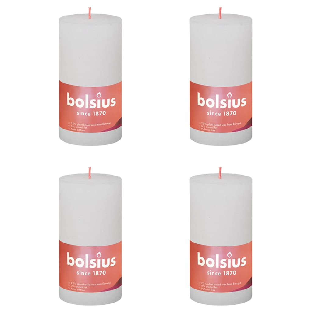 Bolsius Rustic Pillar Candles Shine 4 pcs 130x68 mm Cloudy White
