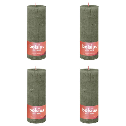 Bolsius Rustic Pillar Candles Shine 4 pcs 190x68 mm Fresh Olive