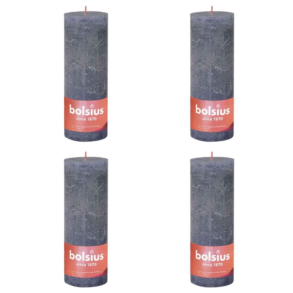 Bolsius Rustic Pillar Candles Shine 4 pcs 190x68 mm Twilight Blue