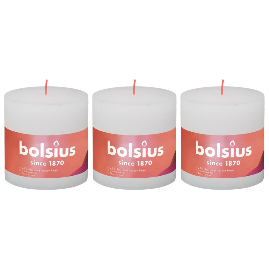 Bolsius Rustic Pillar Candles Shine 3 pcs 100x100 mm Cloudy White