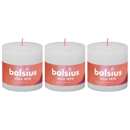 Bolsius Rustic Pillar Candles Shine 3 pcs 100x100 mm Cloudy White