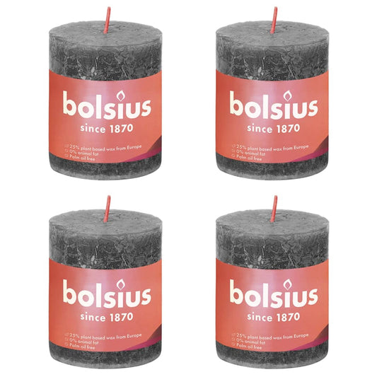 Bolsius Rustic Pillar Candles Shine 4 pcs 80x68 mm Stormy Grey