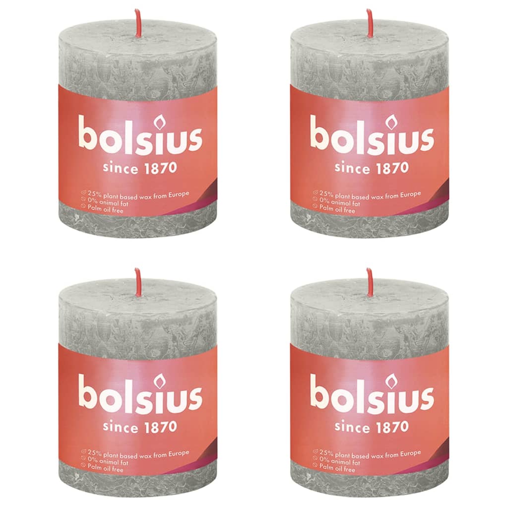 Bolsius Rustic Pillar Candles Shine 4 pcs 80x68 mm Sandy Grey