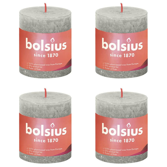 Bolsius Rustic Pillar Candles Shine 4 pcs 80x68 mm Sandy Grey