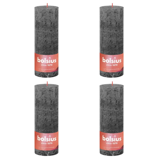 Bolsius Rustic Pillar Candles Shine 4 pcs 190x68 mm Stormy Grey