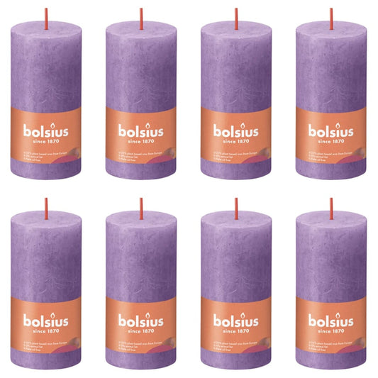 Bolsius Rustic Pillar Candles Shine 8 pcs 100x50 mm Vibrant Violet