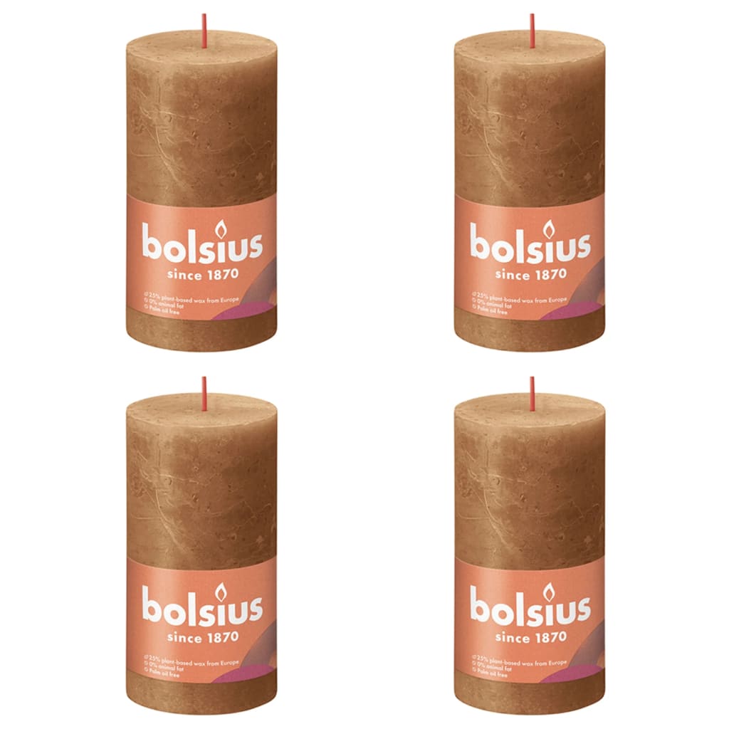 Bolsius Rustic Pillar Candles Shine 4 pcs 130x68 mm Spice Brown