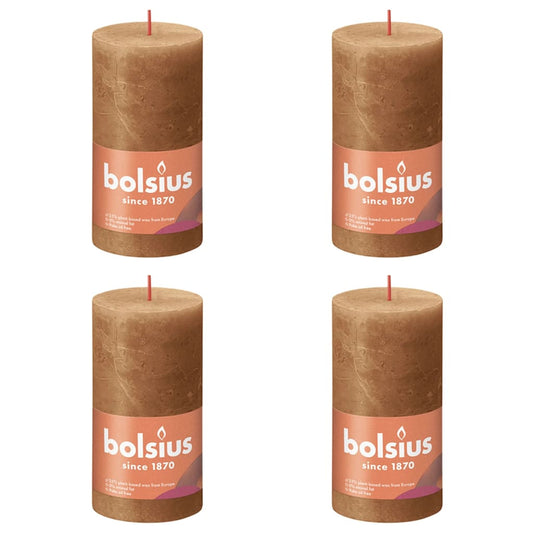 Bolsius Rustic Pillar Candles Shine 4 pcs 130x68 mm Spice Brown