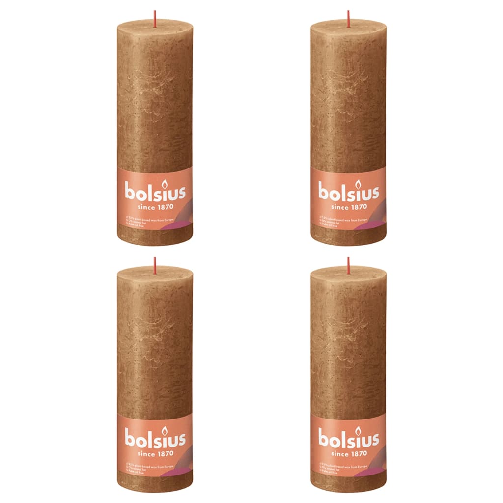 Bolsius Rustic Pillar Candles Shine 4 pcs 190x68 mm Spice Brown